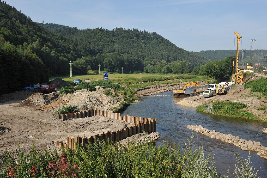 Ústí nad Orlicí (18.7. 2013) - soutok řek Třebovky a Tiché Orlice během stavebních prací
